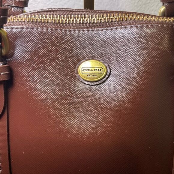 Coach Peyton Leather Cora Domed Satchel F25671 Brass/ Mahogany‎ - Picture 2 of 16